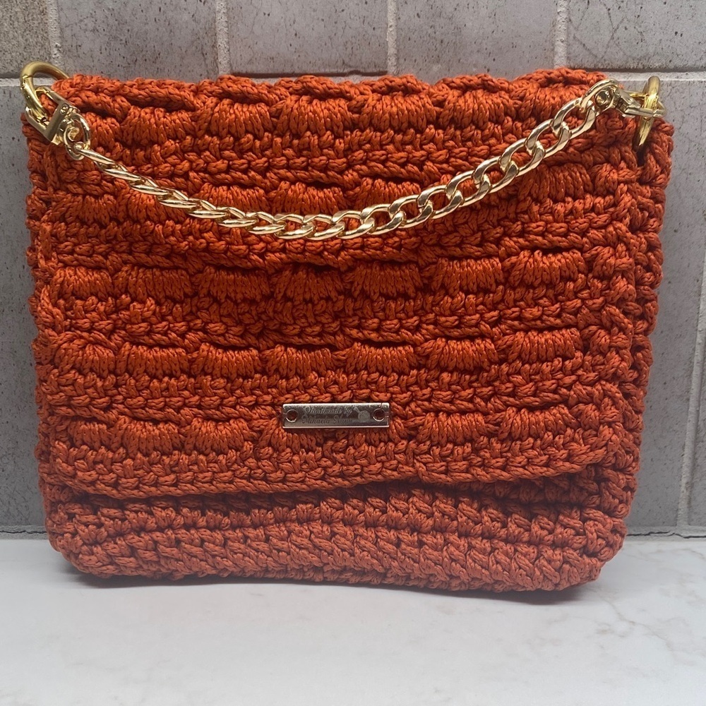 Handmade Purse Clutch Crochet Euro Summer Orange Gold Chain Boho Craft 6βx7β